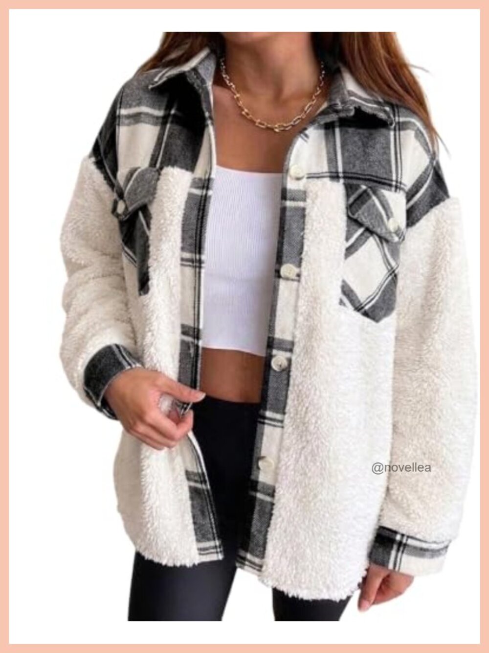 Fleece Lined Plaid Patchwork Sherpa Shacket Casual Winter Jacket